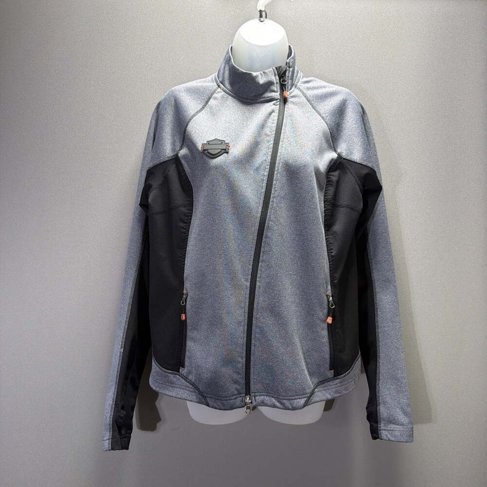 Harley-Davidson Womens Mid-Layer Soft Shell Jacket Gray Black Thumbhole Size L